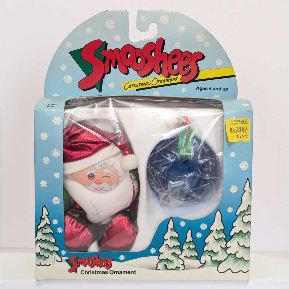 Vtg 1988 Fisher Price Smooshees Santa Pup Smoosh Ornament NEW in Box
